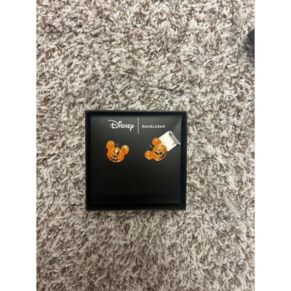 Disney BaubleBar Mickey Mouse Pumpkin Halloween Enamel Stud Earrings Orange